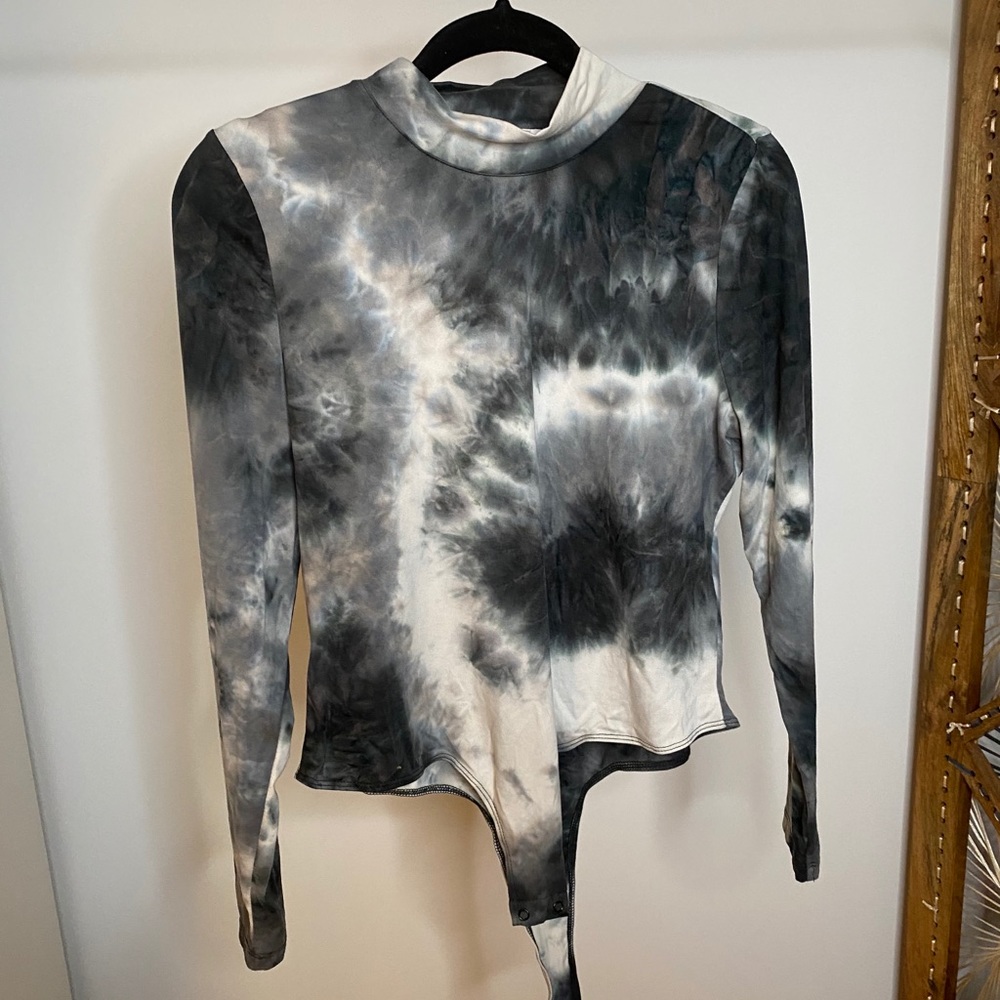 Navy Blue and White Tue Dye Turtleneck Bodysuit